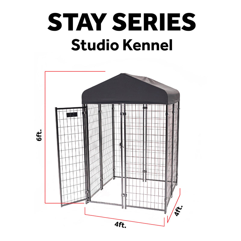 Lucky Dog STAY Series 4 x 4 x 6 Foot Roofed Steel Frame Studio Dog Kennel, Khaki