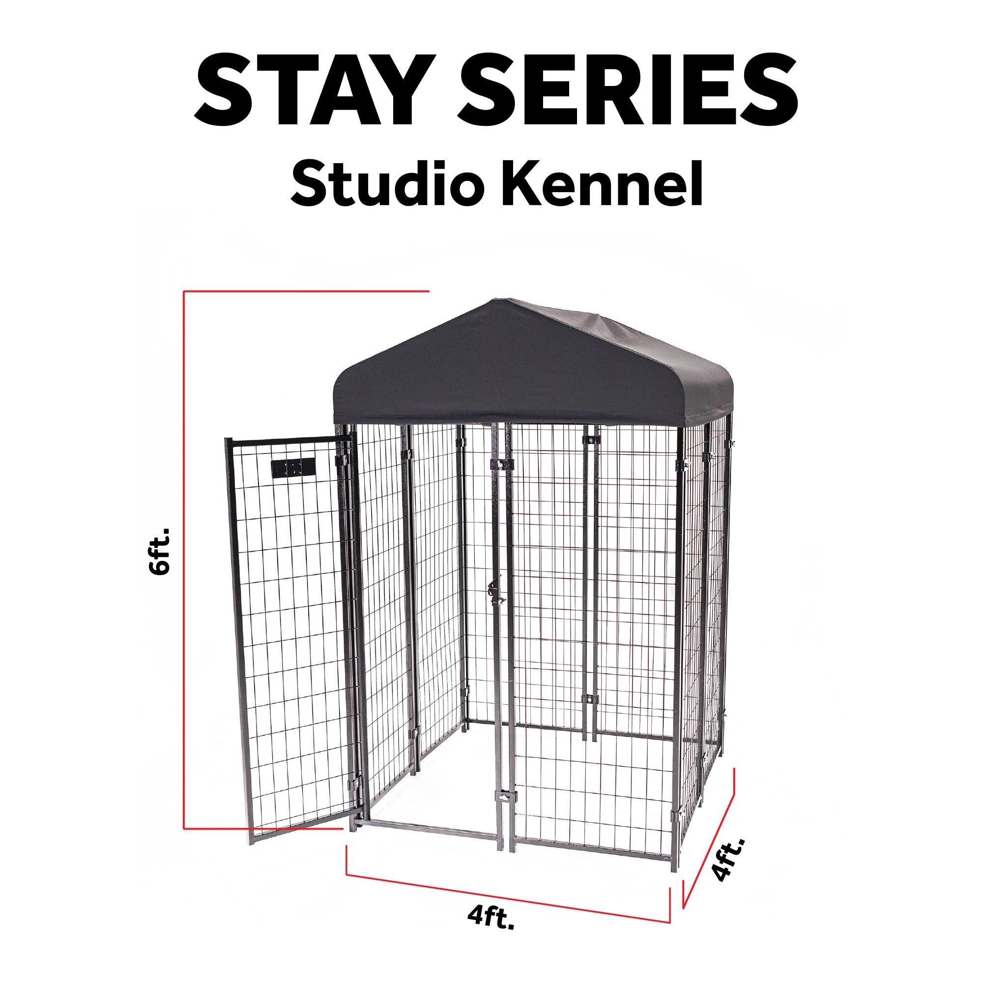 Lucky Dog STAY Series 4x4x6 Foot Roofed Steel Frame Dog Kennel, Gray (Open Box)