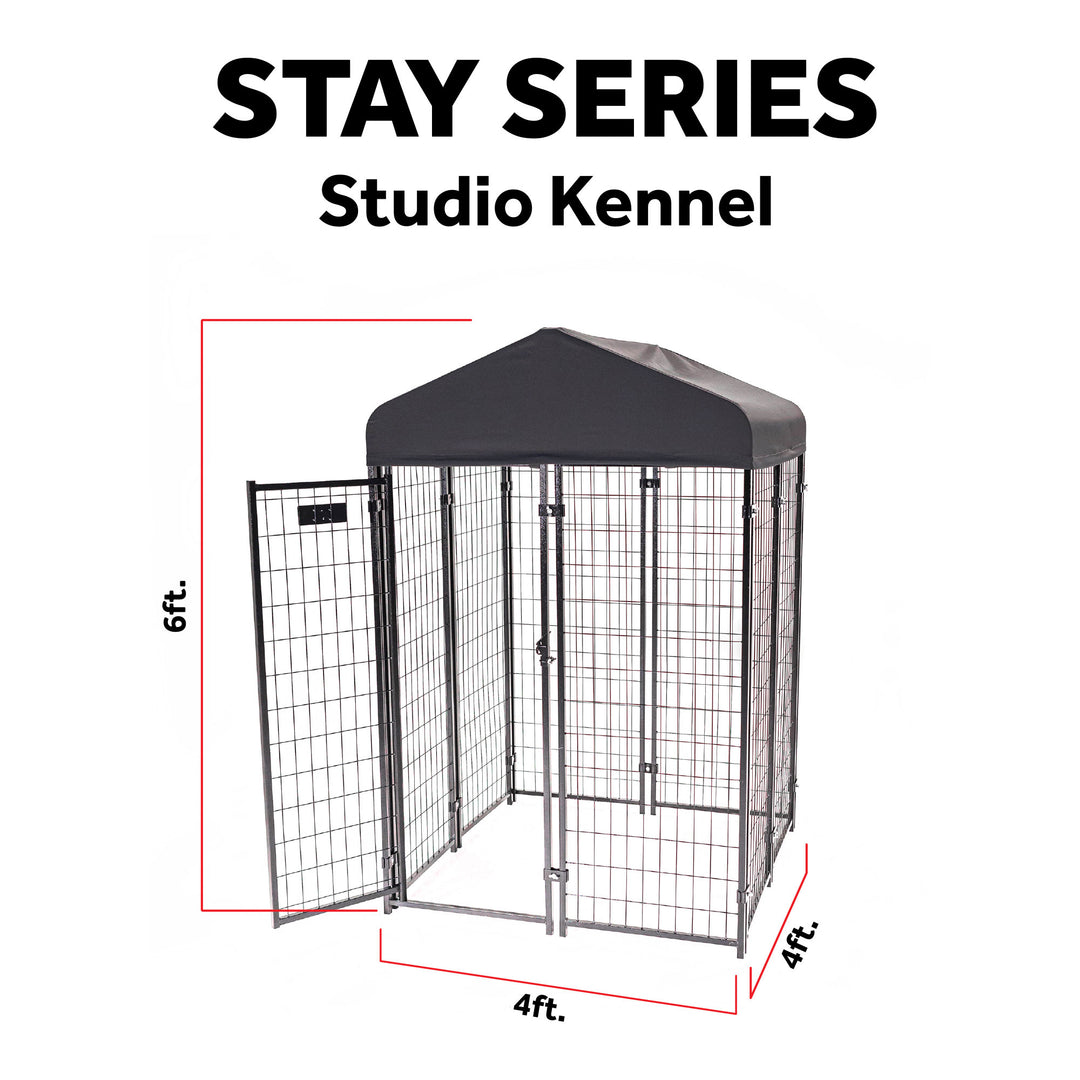 Lucky Dog STAY Series 4x4x6 Foot Roofed Steel Frame Dog Kennel, Gray (Open Box)