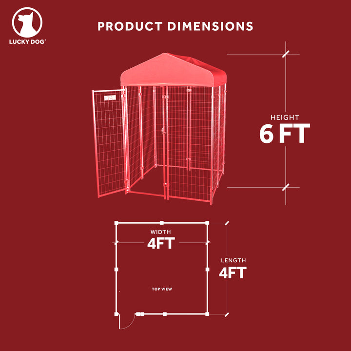 Lucky Dog STAY Series 4 x 4 x 6 Foot Roofed Steel Frame Studio Dog Kennel, Khaki