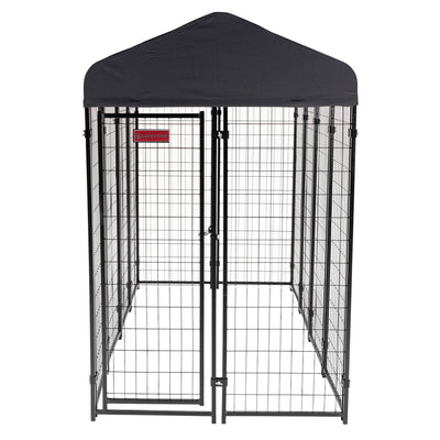 Lucky Dog STAY Series 4 x 8 x 6 Foot Roofed Steel Frame Villa Dog Kennel, Grey - VMInnovations