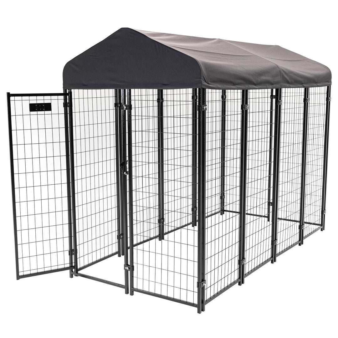 Lucky Dog STAY Series 4 x 8 x 6 Foot Roofed Steel Frame Villa Dog Kennel, Grey