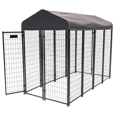 Lucky Dog STAY Series 4x8x6 Foot Steel Frame Villa Dog Kennel, Gray (For Parts)