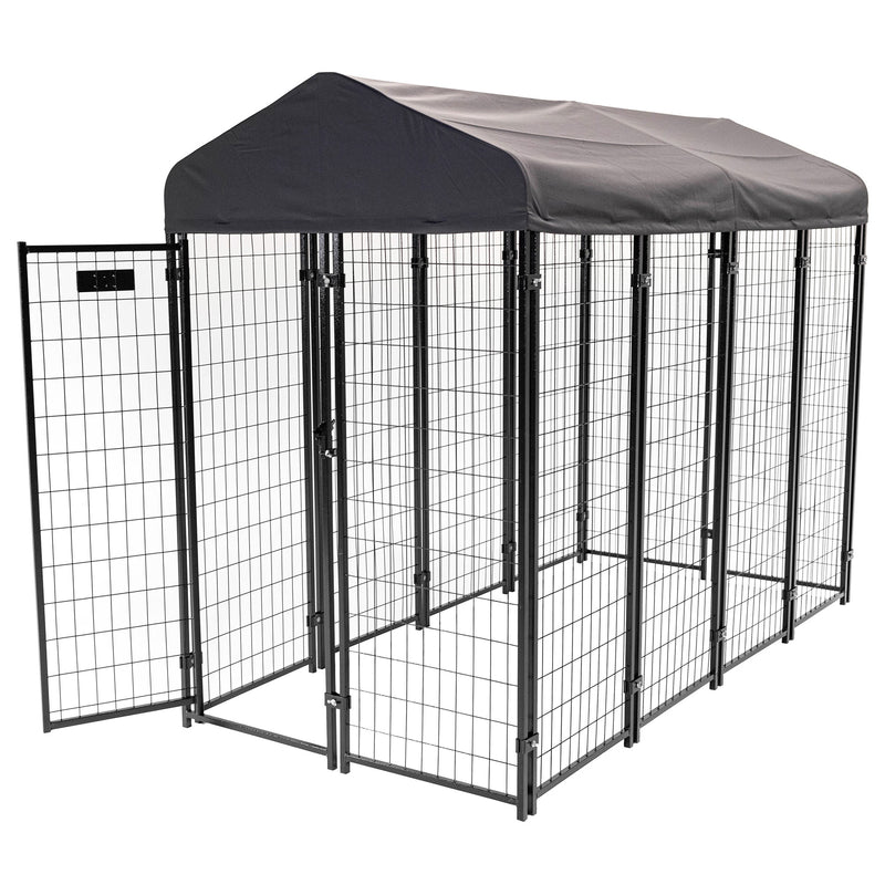 Lucky Dog STAY Series 4x8x6 Foot Steel Frame Villa Dog Kennel, Gray (For Parts)