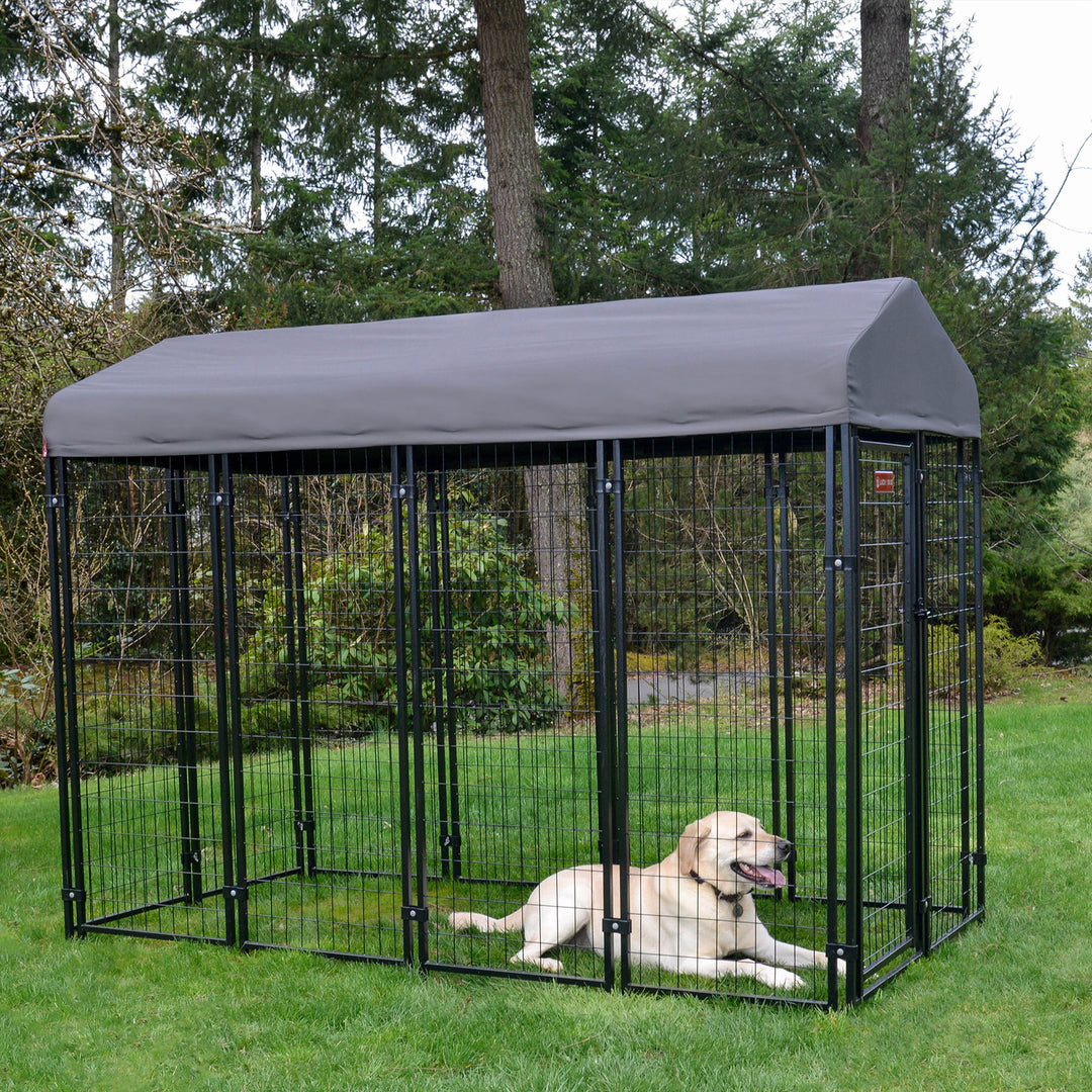 Lucky Dog STAY Series 4 x 8 x 6 Foot Roofed Steel Frame Villa Dog Kennel, Grey