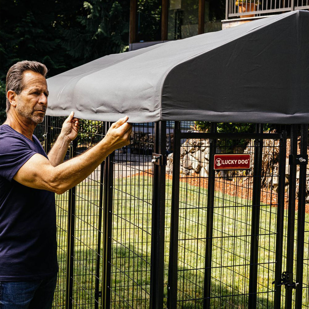 Lucky Dog STAY Series 4x8x6 Foot Steel Frame Villa Dog Kennel, Gray (For Parts) - VMInnovations