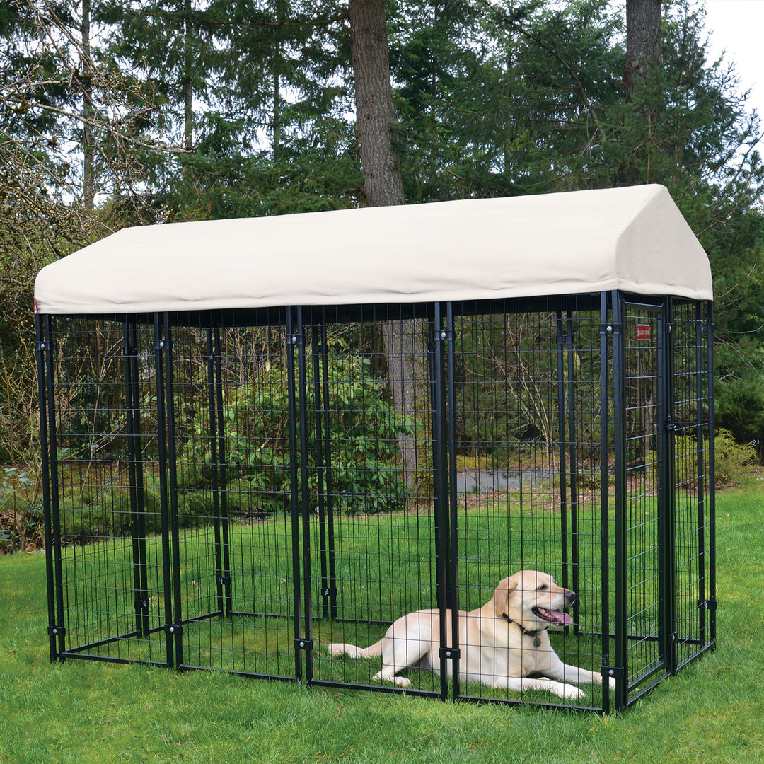 Lucky Dog 4' x 8' x 6' Roofed Steel Frame Villa Dog Kennel, Khaki (Open Box)