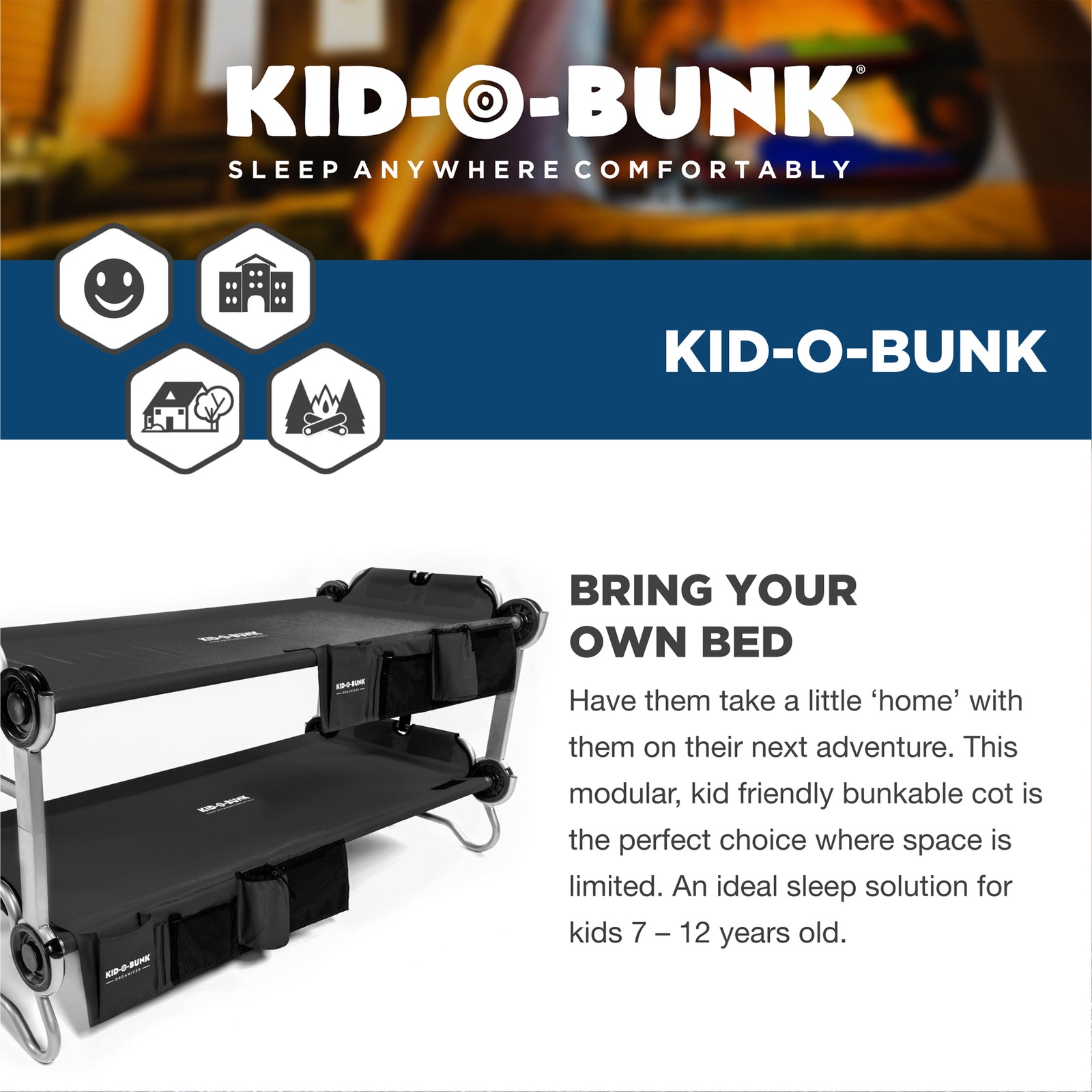 Disc-O-Bed Kid-O-Bunk Benchable Double Cot with Storage Organizers, Black (Used) - VMInnovations