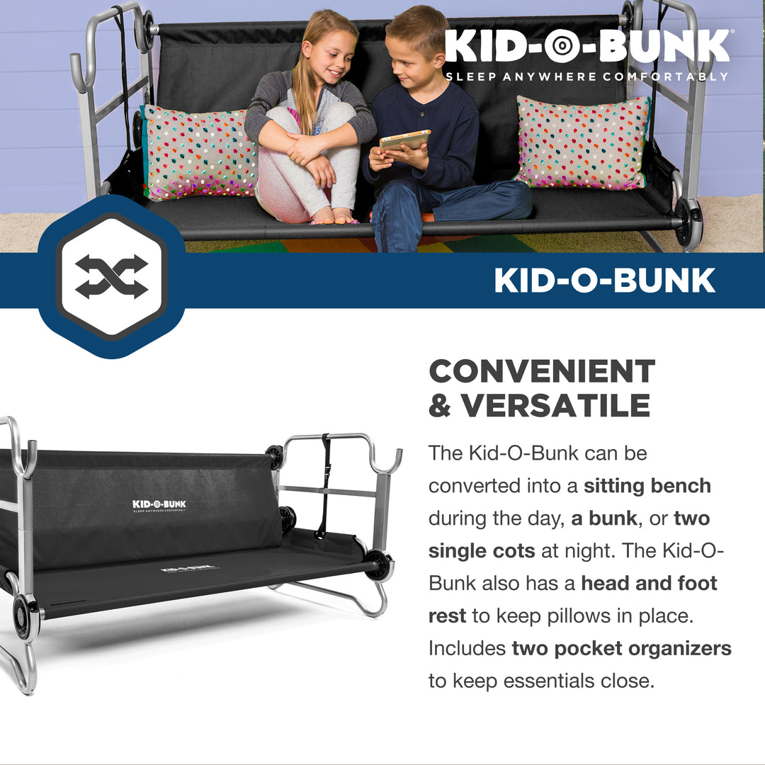 Disc-O-Bed Kid-O-Bunk Benchable Double Cot w/ Storage Organizer, Black(Open Box)