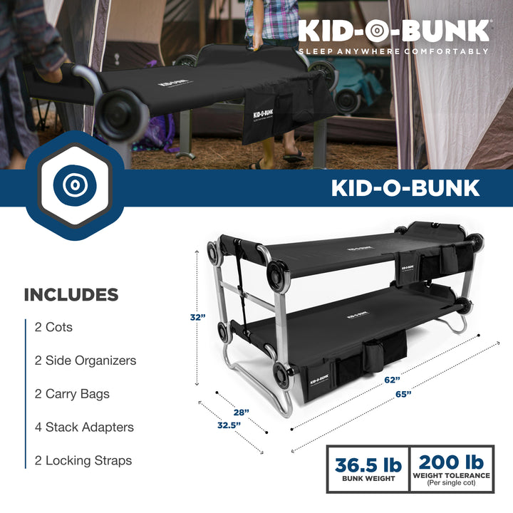 Disc-O-Bed Kid-O-Bunk Benchable Double Cot w/ Storage Organizer, Black(Open Box) - VMInnovations