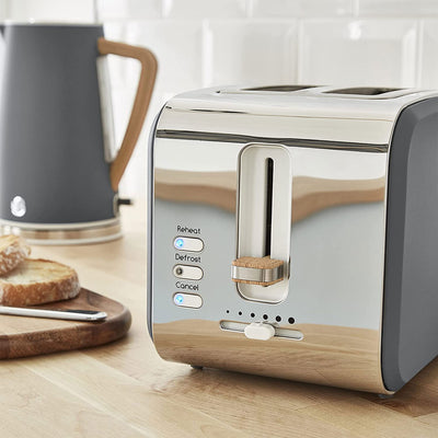 Salton Swan Nordic Toaster 2 Slice w/ 6 Power Settings & Crumb Tray, Slate Gray