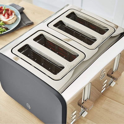 Salton Swan Nordic Toaster 4 Slice with 3 Modes & Crumb Tray, Matte Slate Gray