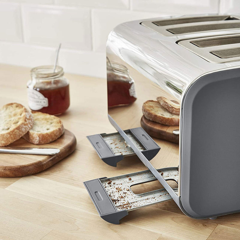 Salton Swan Nordic Toaster 4 Slice with 3 Modes & Crumb Tray, Matte Slate Gray