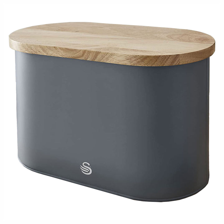 Salton Kitchen Nordic Steel Bread Bin w/ Cutting Board Lid, Slate Gray(Open Box)