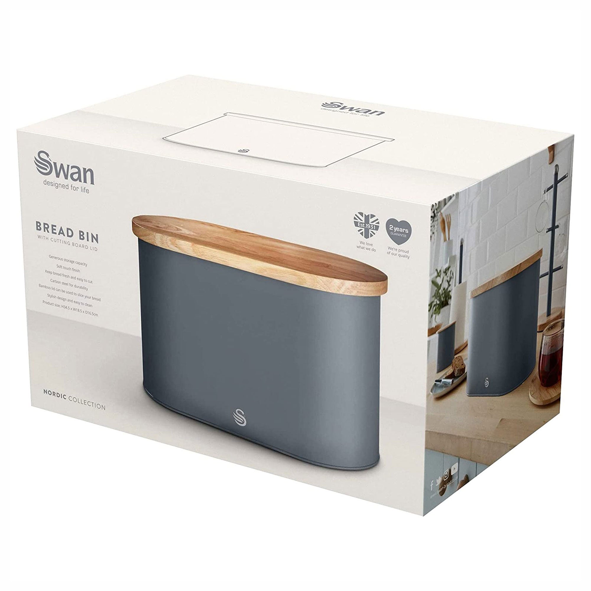 Salton Kitchen Nordic Steel Bread Bin w/ Cutting Board Lid, Slate Gray(Open Box) - VMInnovations