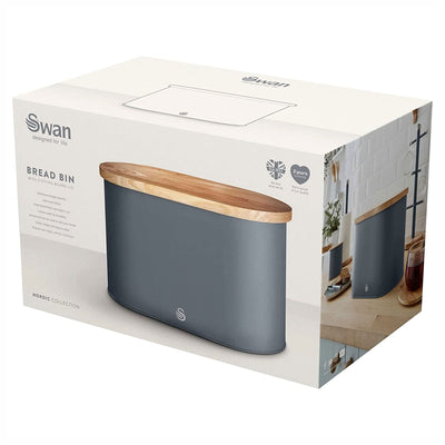 Salton Kitchen Nordic Steel Bread Bin w/ Cutting Board Lid, Slate Gray(Open Box) - VMInnovations