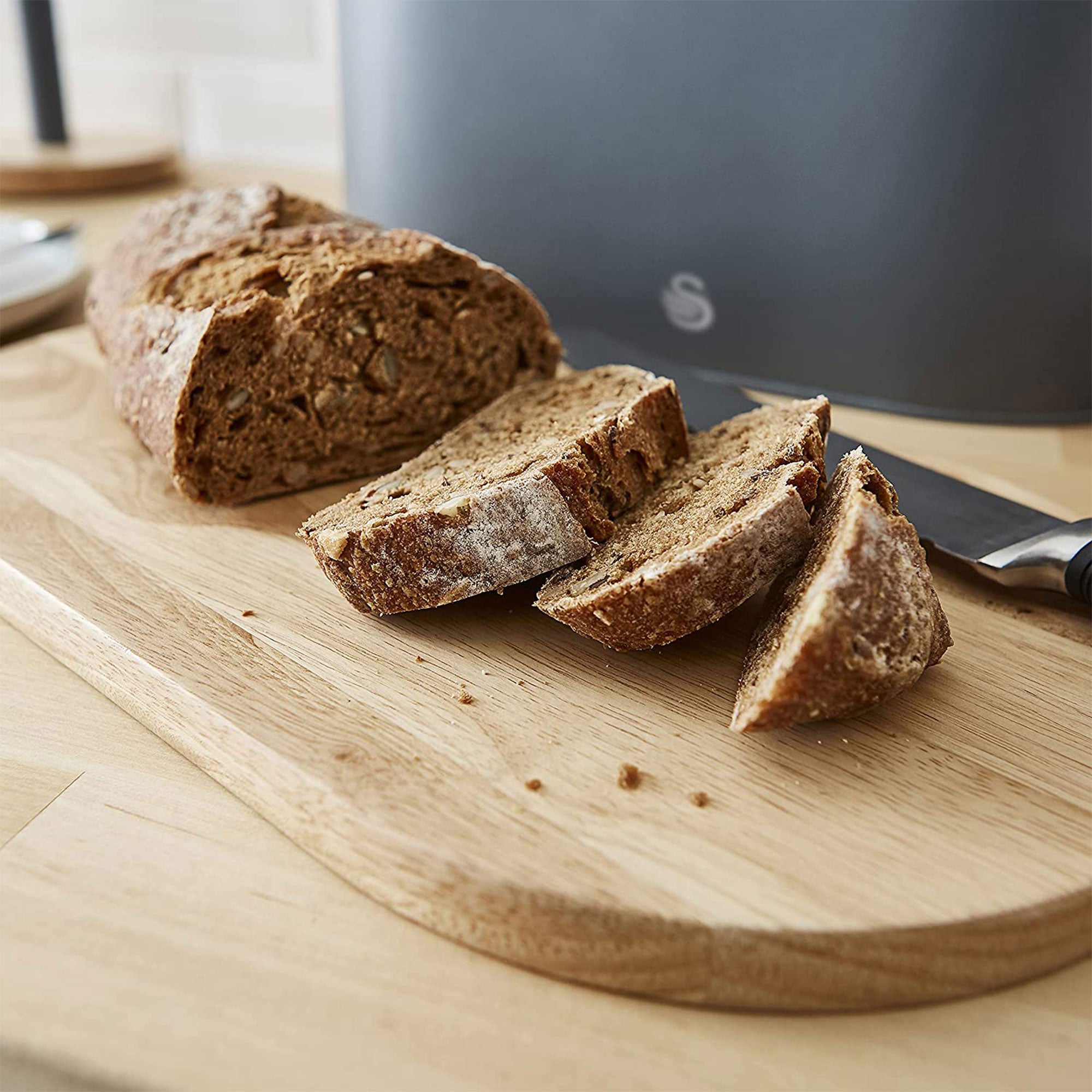 Salton Kitchen Nordic Steel Bread Bin w/ Cutting Board Lid, Slate Gray(Open Box) - VMInnovations