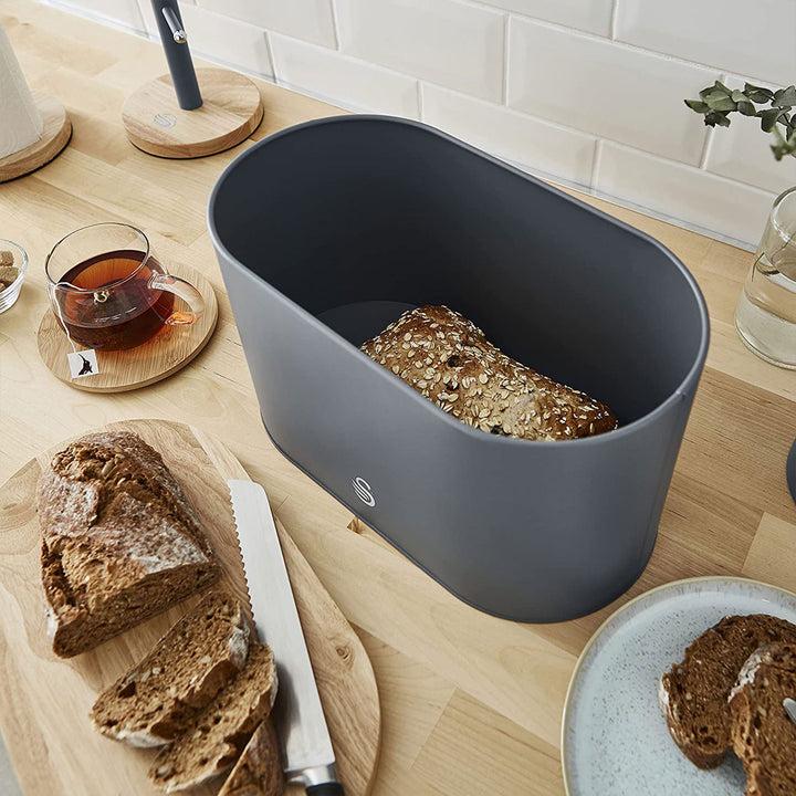 Salton Kitchen Nordic Steel Bread Bin w/ Cutting Board Lid, Slate Gray(Open Box)