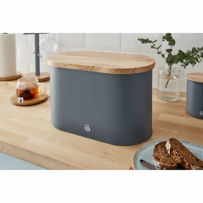 Salton Kitchen Nordic Steel Bread Bin w/ Cutting Board Lid, Slate Gray(Open Box) - VMInnovations