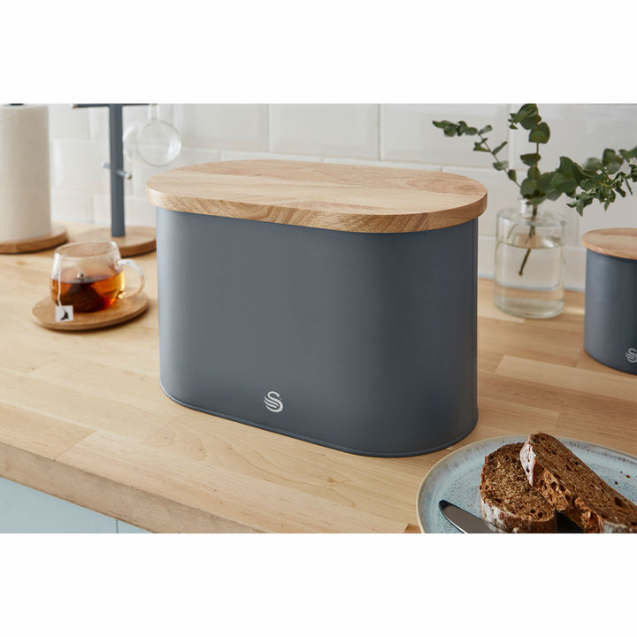 Salton Kitchen Nordic Steel Bread Bin w/ Cutting Board Lid, Slate Gray(Open Box)