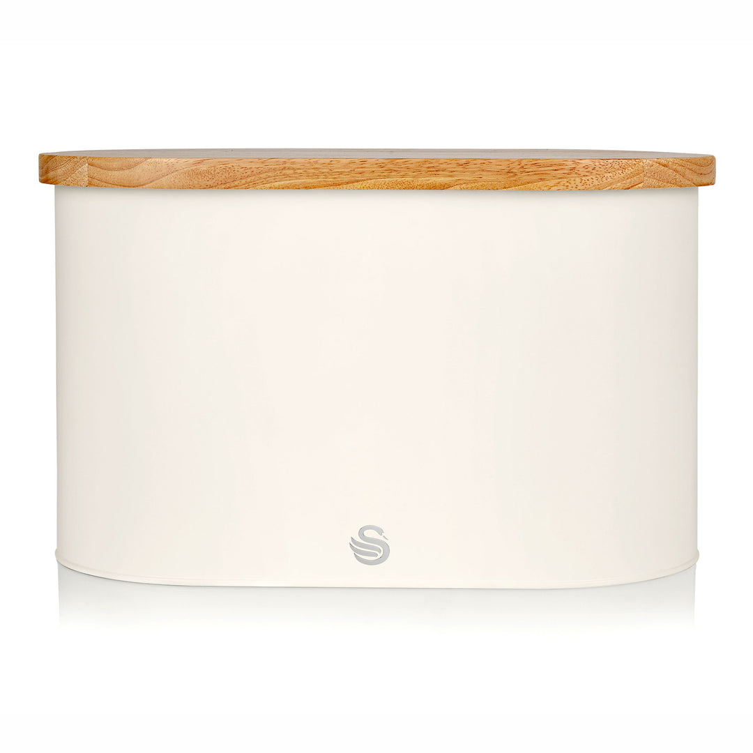 Salton Swan Nordic Steel Bread Bin w/Cutting Board Lid, Cotton White (Used)