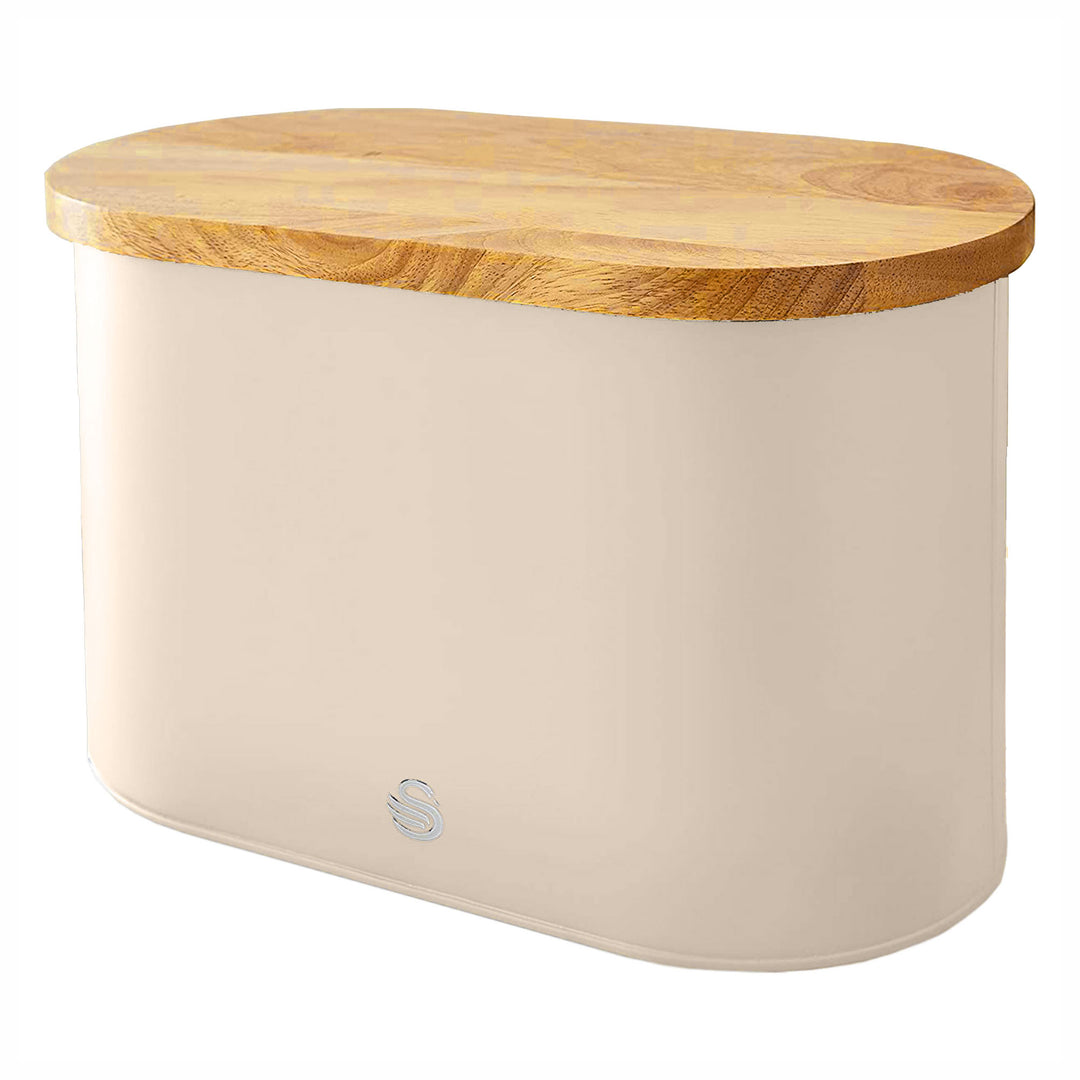 Salton Swan Nordic Steel Bread Bin w/Cutting Board Lid, Cotton White (Used)