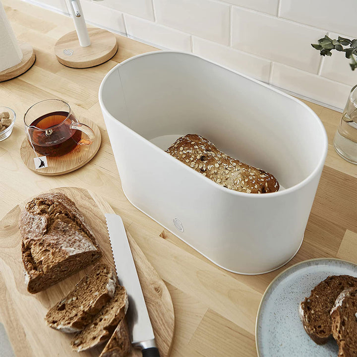 Salton Swan Nordic Steel Bread Bin w/Cutting Board Lid, Cotton White (Used)