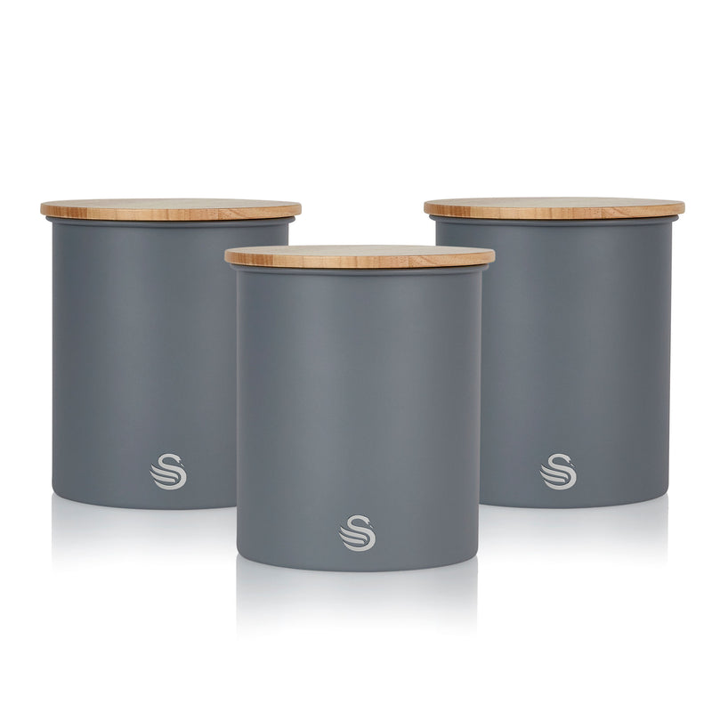 Salton Swan Kitchen Steel Storage Containers for Dry Goods, Set of 3, Slate Gray