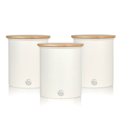 Salton Swan Kitchen Steel Storage Containers for Dry Goods, 3 Pk White(Open Box) - VMInnovations