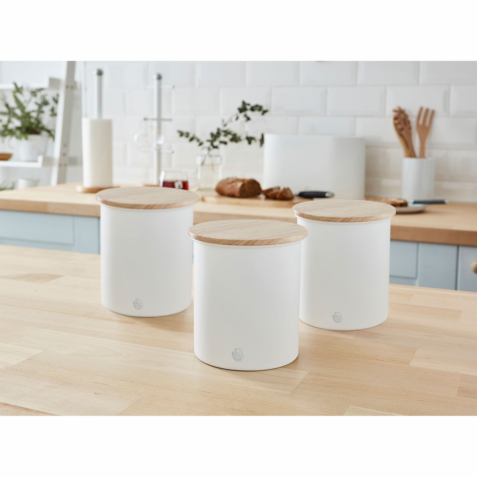 Salton Swan Kitchen Steel Storage Containers for Dry Goods, 3 Pk White(Open Box) - VMInnovations