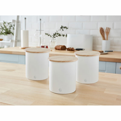 Salton Swan Kitchen Steel Storage Containers for Dry Goods, 3 Pack Cotton White