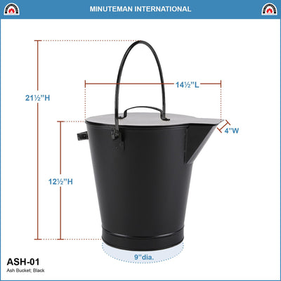 Minuteman International Powder Coated Steel Ash Bucket Pail w/ Handle, All Black