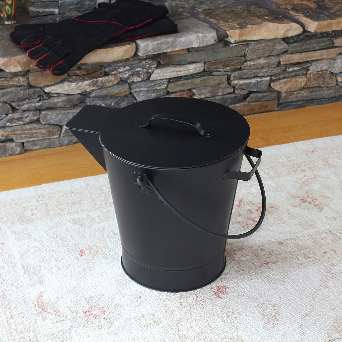 Minuteman International Powder Coated Steel Ash Bucket Pail w/ Handle, All Black (Refurbished)
