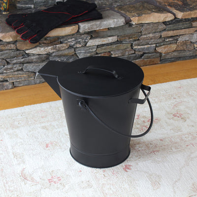 Minuteman International Powder Coated Steel Ash Bucket Pail w/ Handle, All Black (Refurbished)