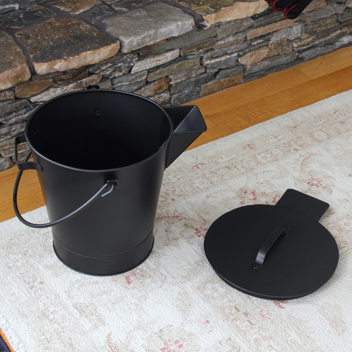 Minuteman International Powder Coated Steel Ash Bucket Pail w/ Handle, All Black