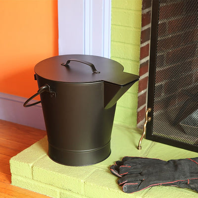 Minuteman International Powder Coated Steel Ash Bucket Pail w/ Handle, All Black
