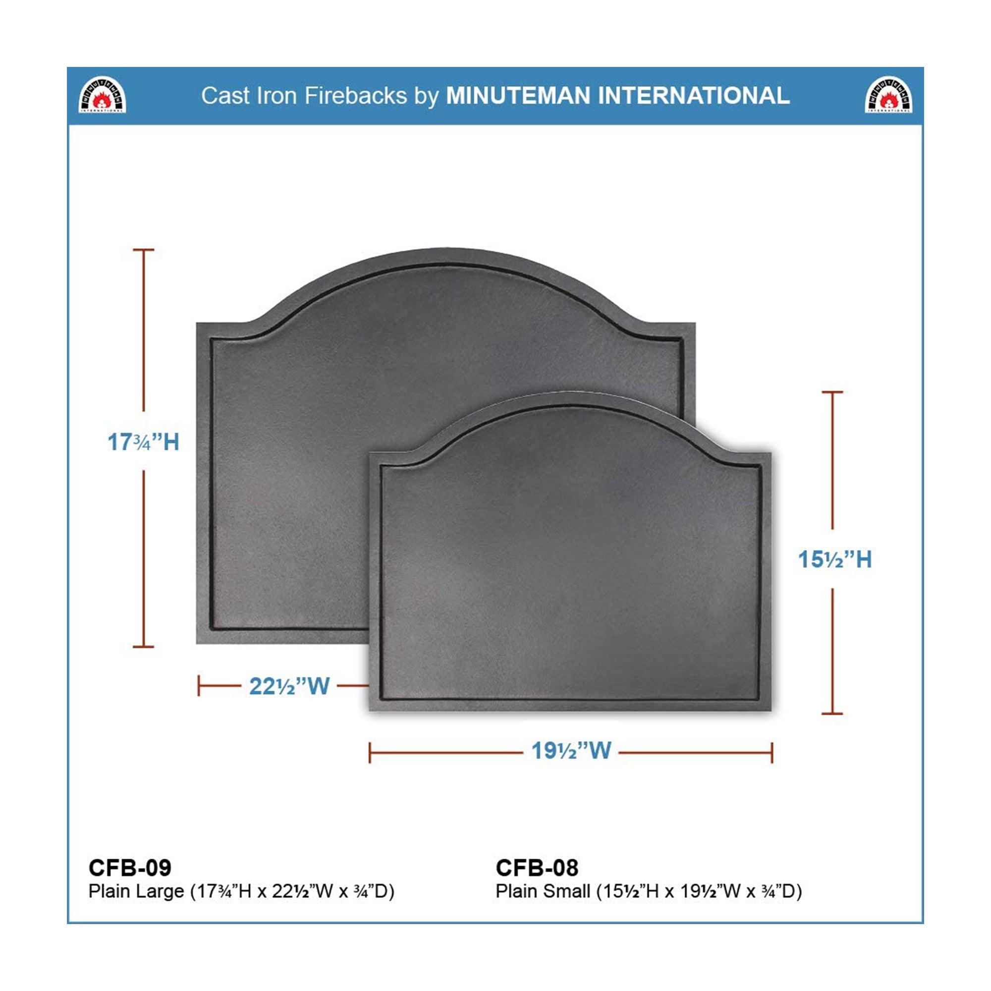 Minuteman International CFB-09 Cast Iron Plain Fireplace Fireback, Large, Black - VMInnovations