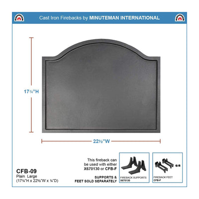 Minuteman International CFB-09 Cast Iron Plain Fireplace Fireback, Large, Black