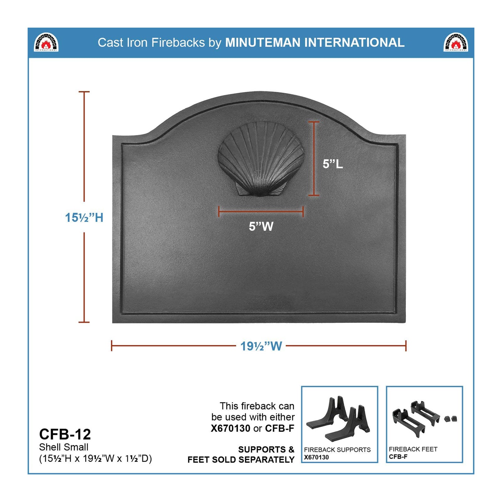 Minuteman International CFB-12 Cast Iron Shell Fireplace Fireback, Small, Black - VMInnovations