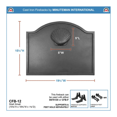 Minuteman International CFB-12 Cast Iron Shell Fireplace Fireback, Small, Black - VMInnovations