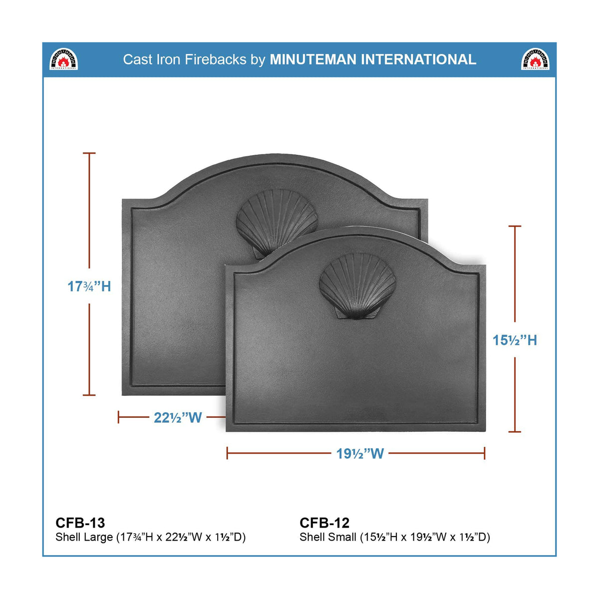 Minuteman International Cast Iron Shell Fireplace Fireback, Large (Open Box)