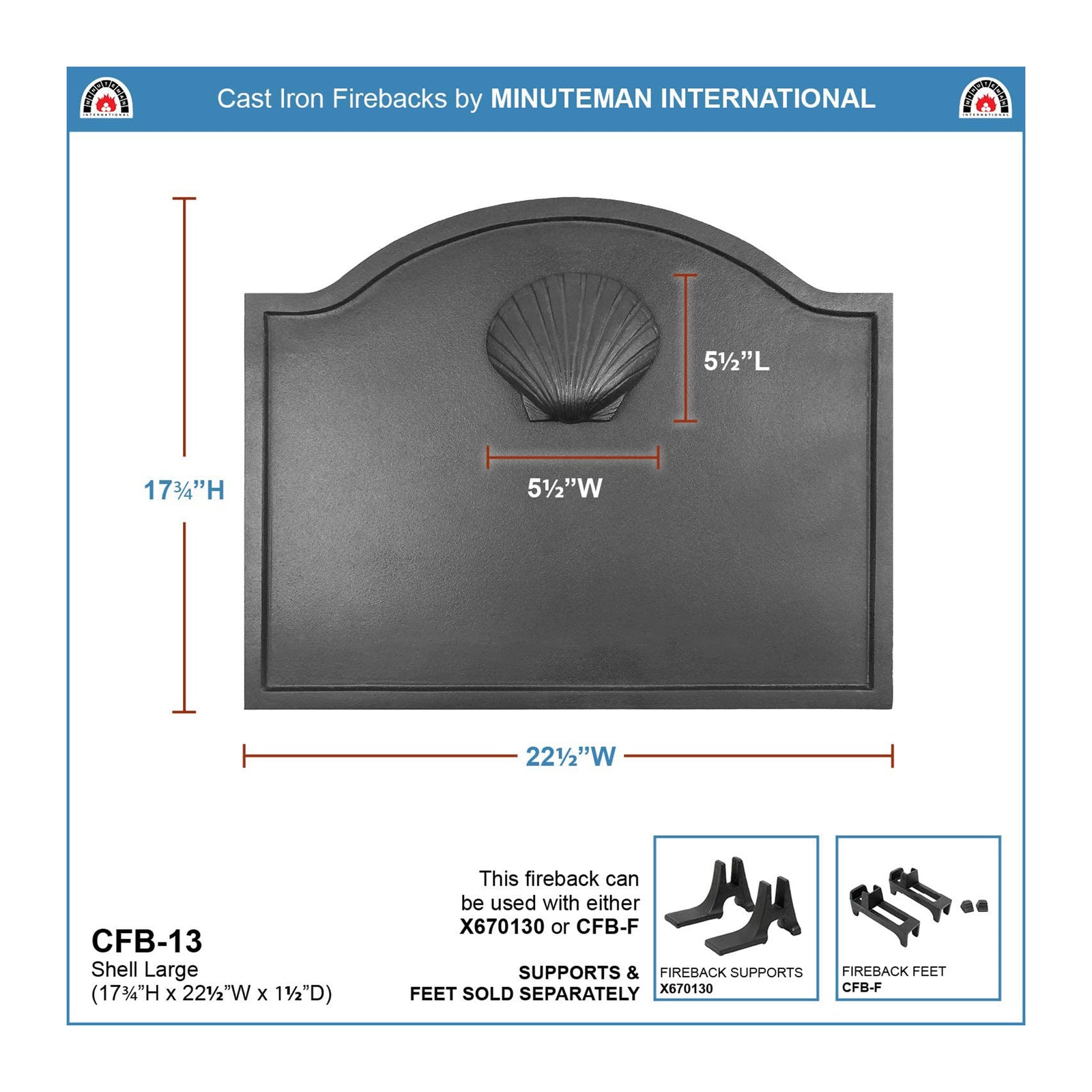 Minuteman International CFB-13 Cast Iron Shell Fireplace Fireback, Large, Black - VMInnovations