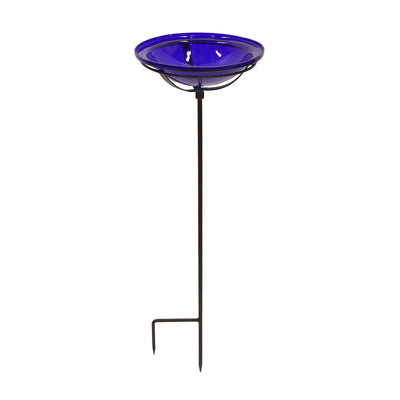 Achla Designs 12 Inch Hand Blown Crackle Glass Birdbath with Stake (Open Box)
