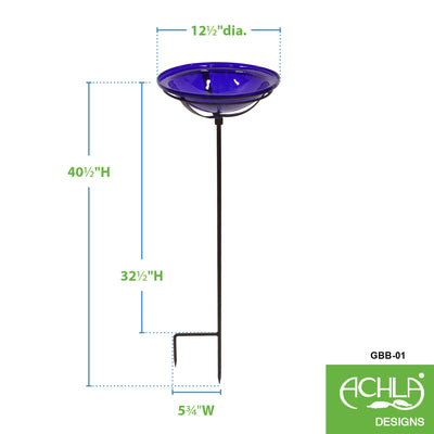 Achla Designs 12 Inch Hand Blown Crackle Glass Birdbath with Stake (Open Box)