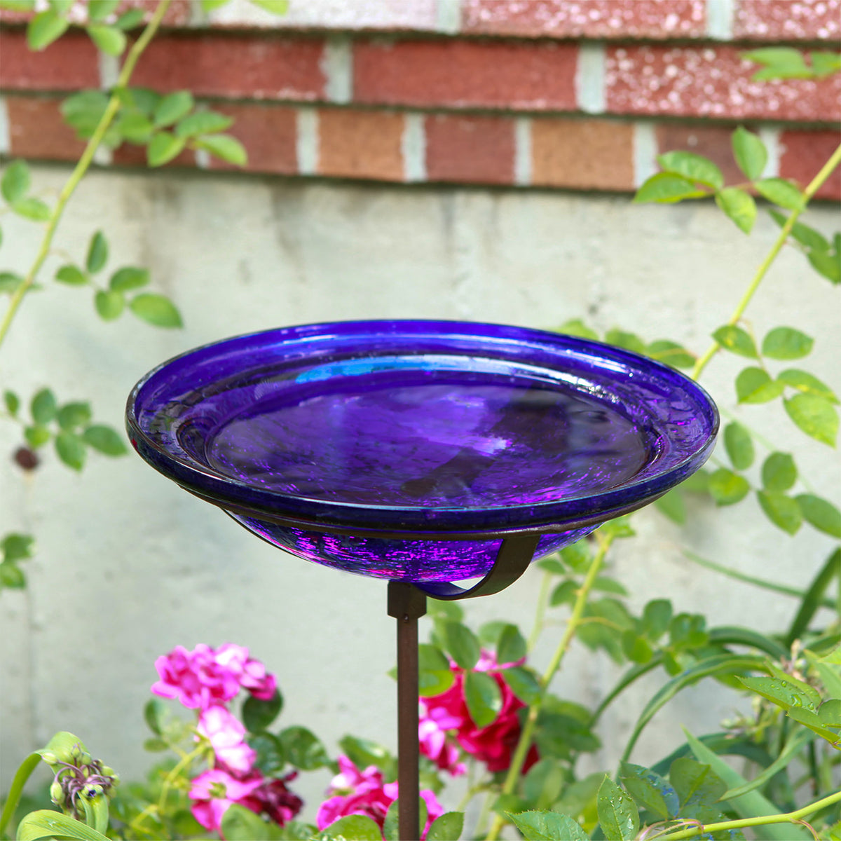 Achla Designs 12 Inch Hand Blown Crackle Glass Birdbath with Stake (Open Box)