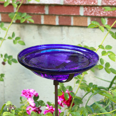 Achla Designs 12 Inch Hand Blown Crackle Glass Birdbath with Stake (Open Box)