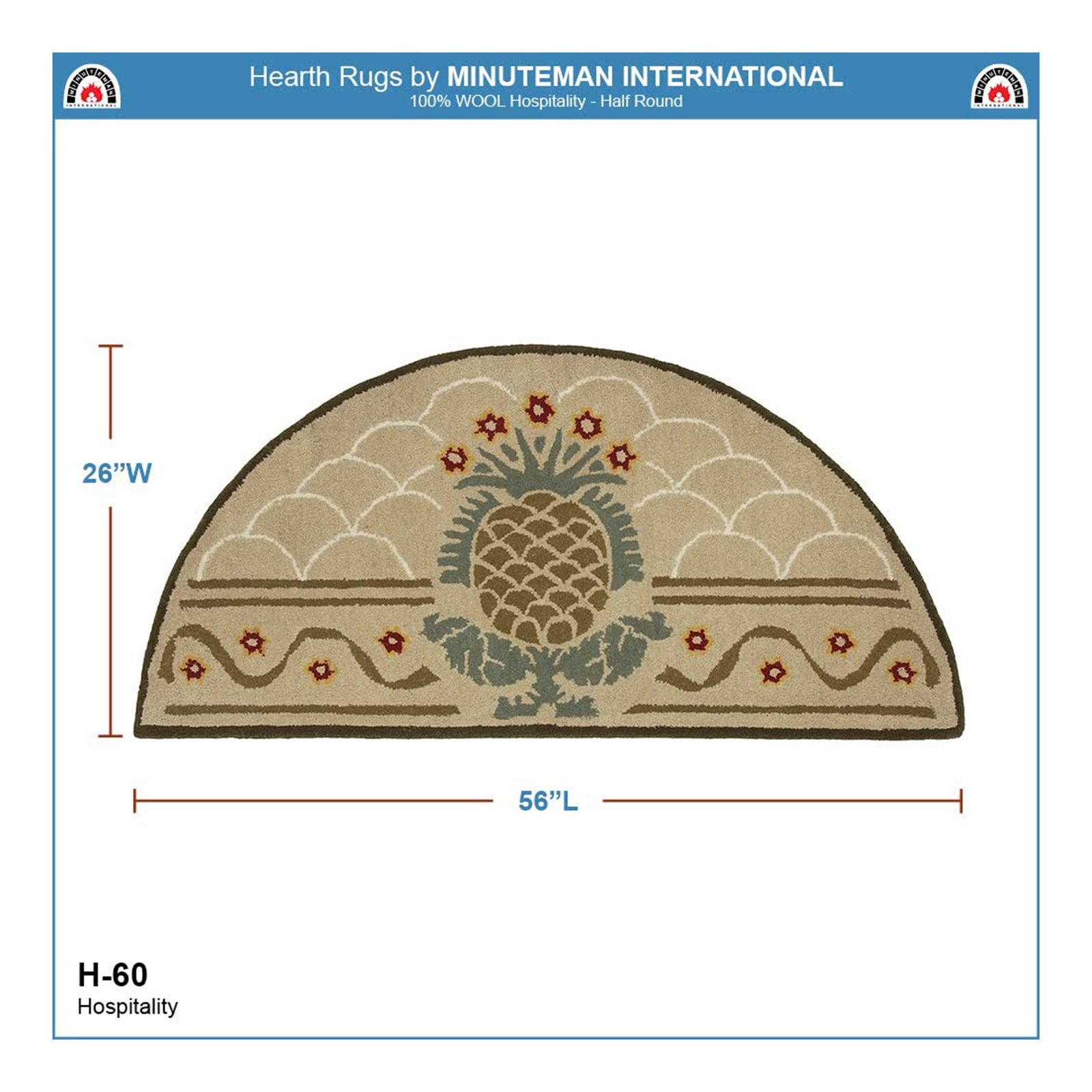 Minuteman International Half Round Hospitality Wool Fireplace Hearth Rug (Used) - VMInnovations