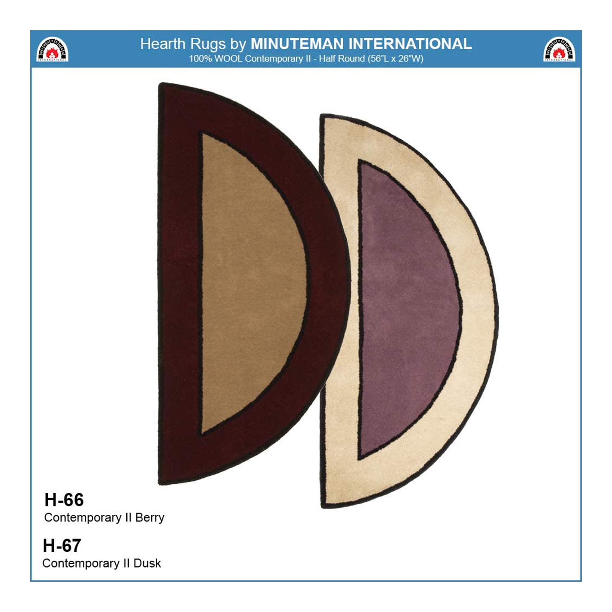 Minuteman International H-66 Half Round Contemporary Wool Fireplace Hearth Rug
