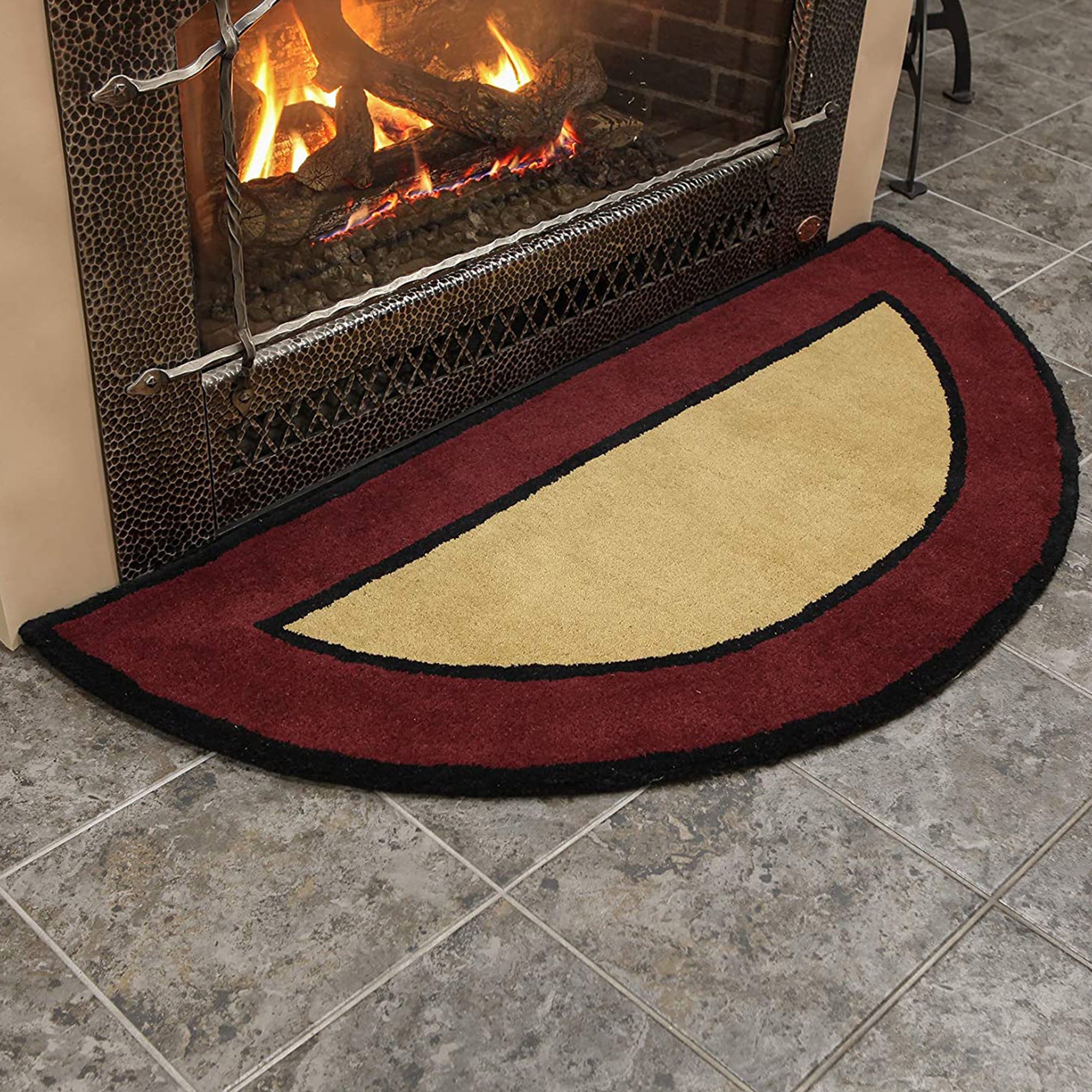 Minuteman International H-66 Half Round Contemporary Wool Fireplace Hearth Rug