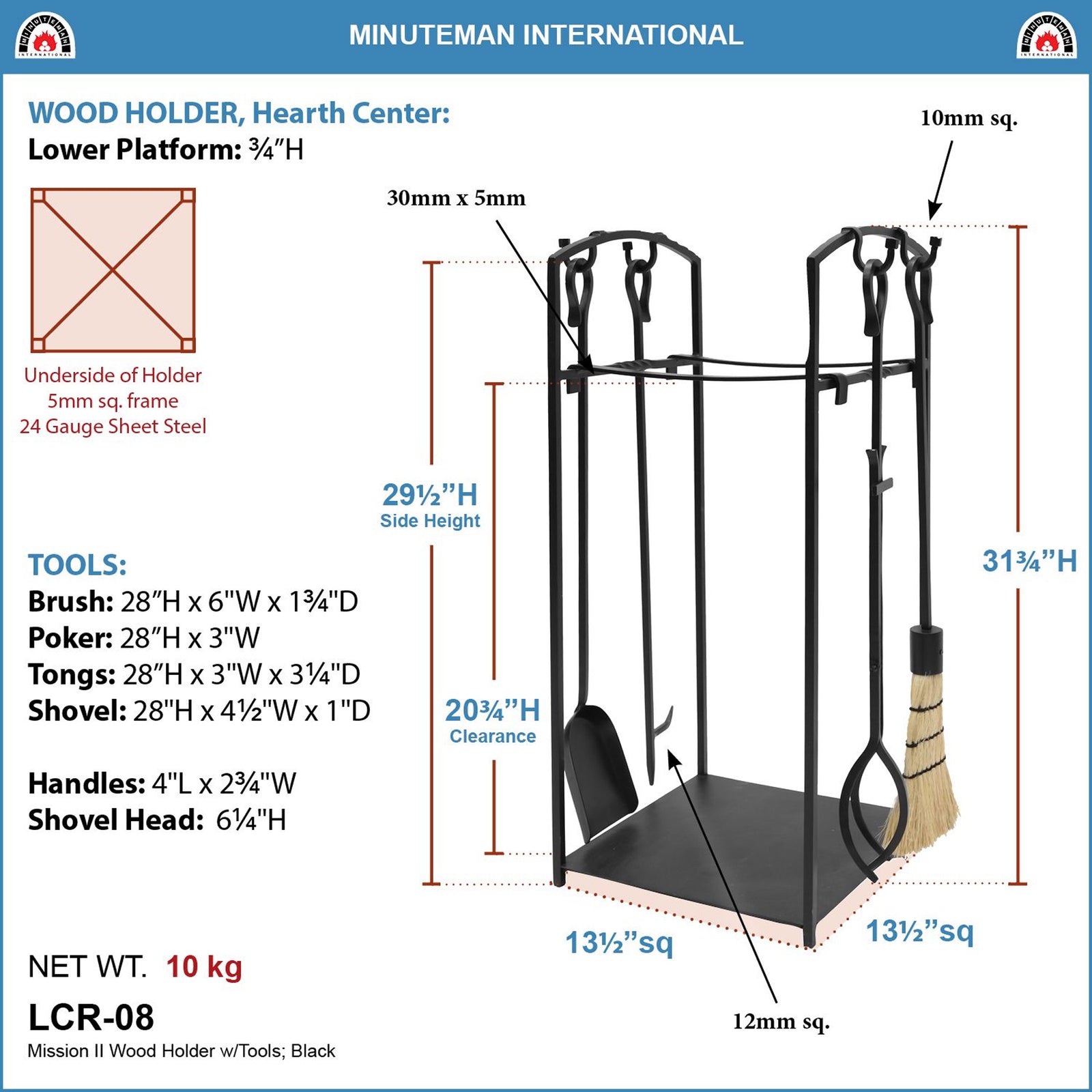 Minuteman Mission II Firewood Log Holder and Fireplace Tool Set (Open Box) - VMInnovations